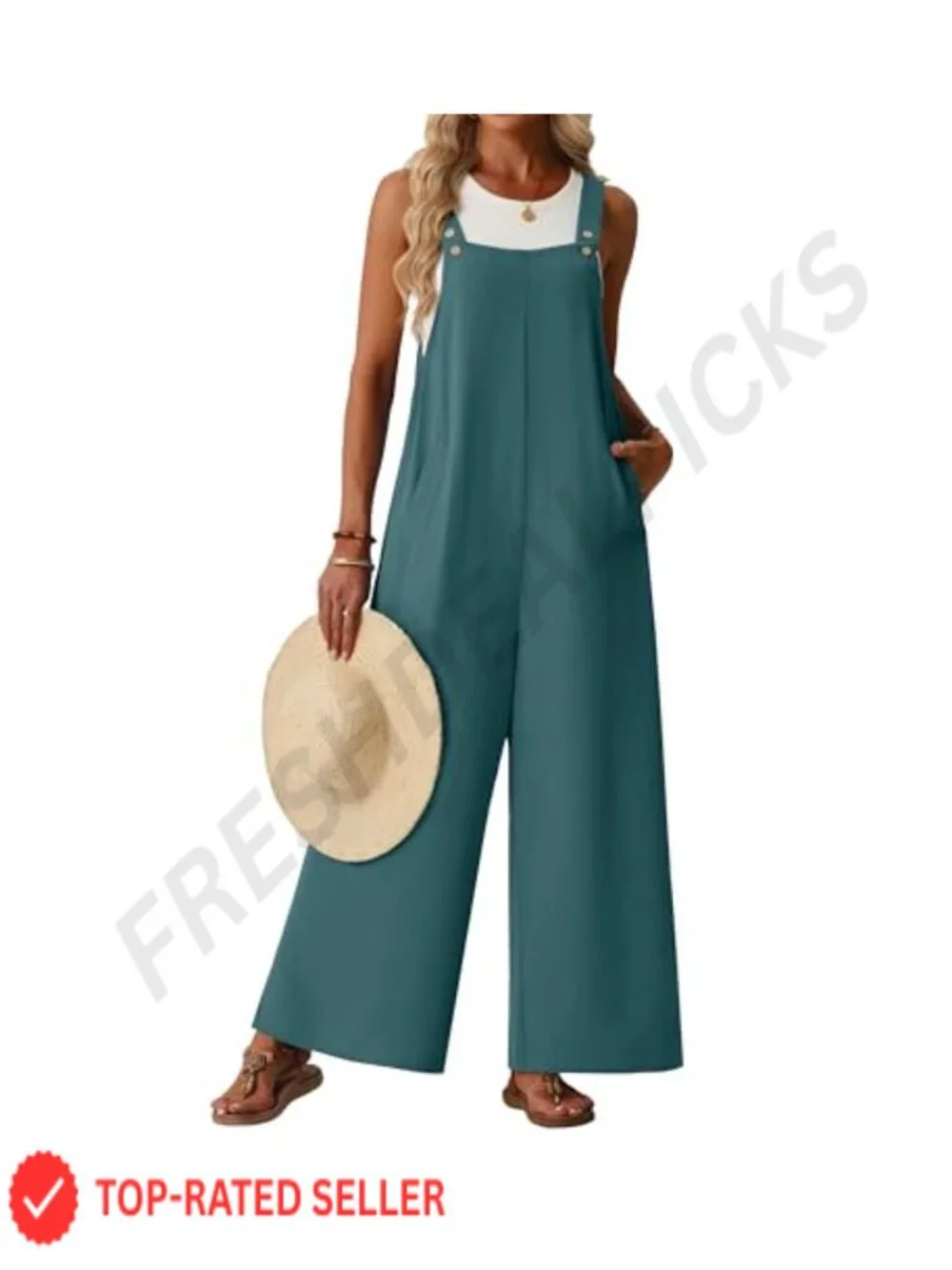 Women's Sleeveless Floral Wide Leg Jumpsuit Casual Summer Romper with Pockets
